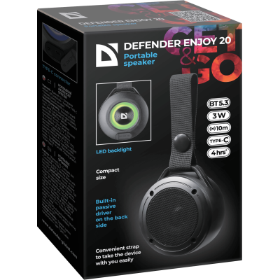 Портативна акустика Defender Enjoy 20 3Вт Black (65920) (7202792) Портативна акустика Defender Enjoy 20 3Вт Black (65920) (7202792)