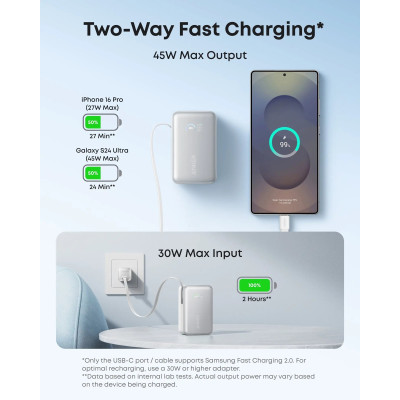 Портативний зарядний пристрій Anker Nano - 10000 mAh 45W Built-In USB-C Cable White (7198078) Портативний зарядний пристрій Anker Nano - 10000 mAh 45W Built-In USB-C Cable White (7198078)