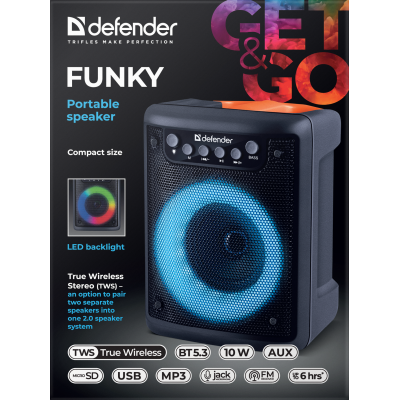 Портативна акустика Defender Funky 10Вт Black (65053) (7191845) Портативна акустика Defender Funky 10Вт Black (65053) (7191845)