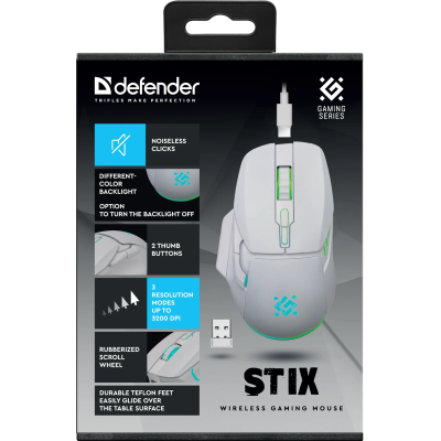 Миша Defender Stix GM-009 White (52009) (6972017)